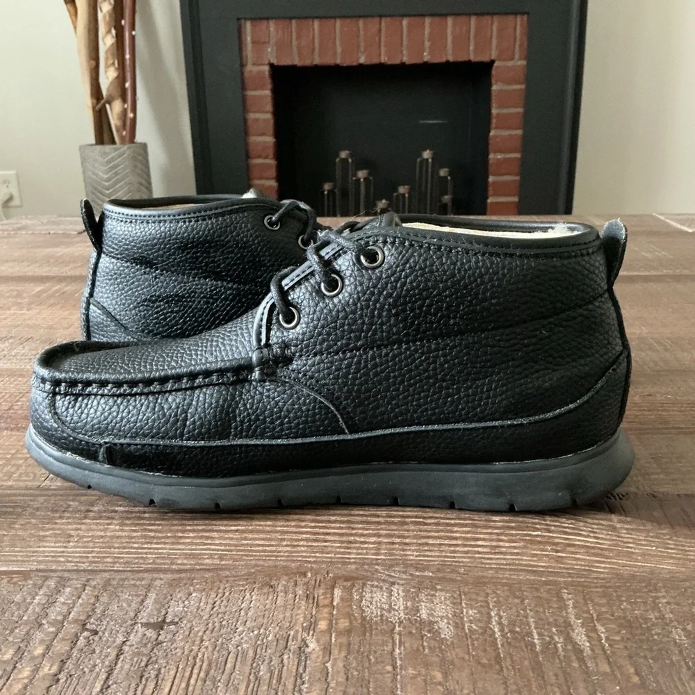 RJ’s Fuzzies Black Leather Boots Shoes Womens Size 9 Sheep Skin Linning